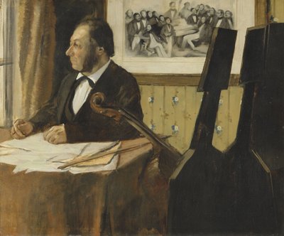 1868〜1869年、パリオペラ座のオーケストラのチェリスト、ルイマリーピレ 作： Edgar Degas