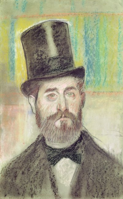 オペラ帽をかぶった男（紙にパステル） 作： Edgar Degas