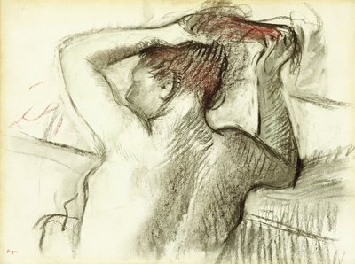 裸の女性が彼女の髪をスタイリング 作： Edgar Degas