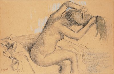 裸の女性が髪をスタイリング;髪をとかす裸の女性、1890〜1895年頃 作： Edgar Degas