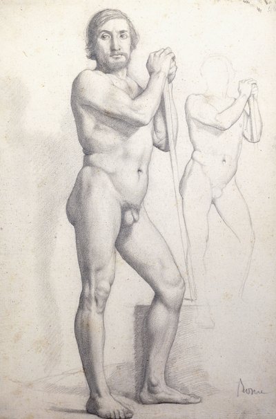 裸の男が立っています。立っている裸の男、1856年頃 作： Edgar Degas