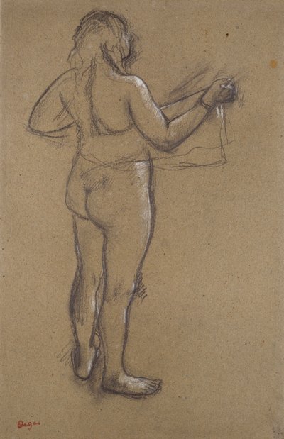 後ろから見たタオルで体を拭くヌードの女性、19世紀後半 作： Edgar Degas