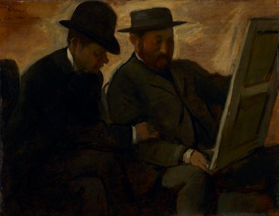 絵画を調べるポール・ラフォンとアルフォンス・シェルフィス 作： Edgar Degas