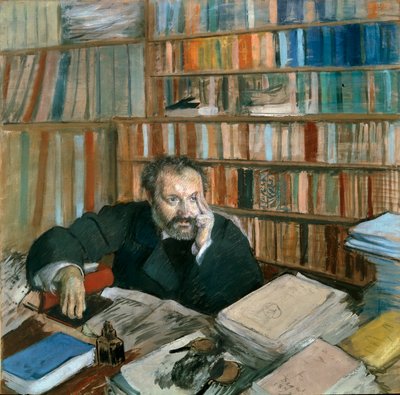 エドモンド・デュランティ（1833-1880）作家・美術評論家の肖像。エドガー・ドガ（1834-1917）の絵画 作： Edgar Degas