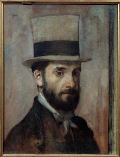 レオン・ジョセフ・フロランタン・ボナ（1833-1922）の肖像 画家はトップハットをかぶっています。エドガー・ドガ（1834-1917）の絵画 1863年 日。0,43x0,36 m バイヨンヌ、Musee Bonnat - レオン・ジョセフ・フロランタン・ボナ（1833-1922）の肖像。画家はトップハットをかぶっている。絵画 b 作： Edgar Degas