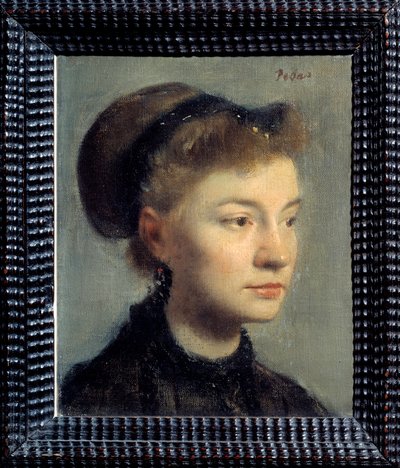 若い女性の肖像 エドガー・ドガ（1834-1917）の絵画。1867.薄暗い。0.27x0.22 m. パリ、オルセー美術館 作： Edgar Degas