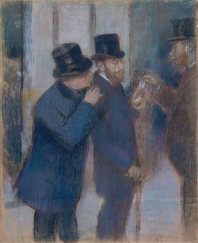 証券取引所での肖像画、c.1878-79（紙にパステル、つなぎ合わせ、帆布に敷いたもの） 作： Edgar Degas