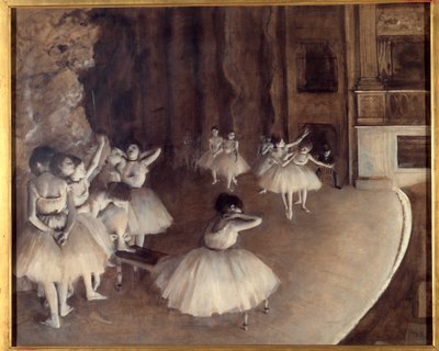 舞台上でのバレエの繰り返し エドガー・ドガ（1834-1917）の絵画。1874.薄暗い。0.65x0.81 m パリ、オルセー美術館 作： Edgar Degas
