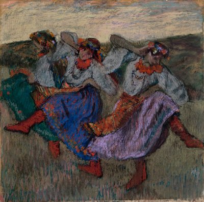 ロシアのダンサー、c.1899（段ボールに取り付けられたトレーシングペーパーのパステル） 作： Edgar Degas