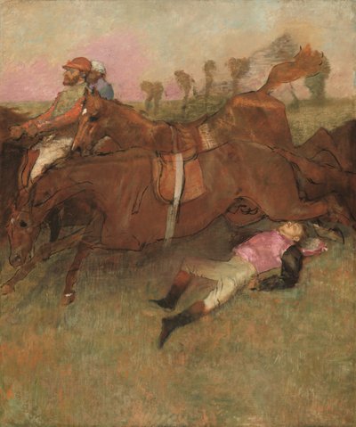 障害物競走のシーン: 倒れたジョッキー、1866 年、1880 年から 1881 年に作り直され、c. 1897年。 作： Edgar Degas
