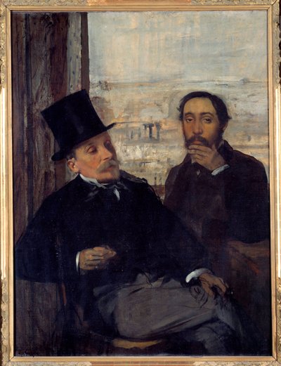 画家エヴァリスト・ド・ヴァレルヌ（1816-1896）との自画像 エドガー・ドガは右手に自分を表した。エドガー・ドガ（1834-1917）の絵画 1865年 日。1,16x0,89 m Paris, musee d