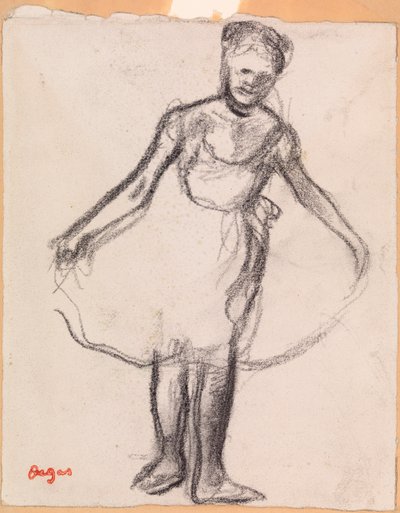 チュチュ スカートを保持している立っているダンサー 作： Edgar Degas