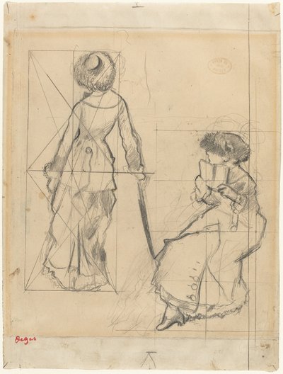 ルーヴル美術館でのメアリー・カサットの習作 [直筆]、c. 1879年。 作： Edgar Degas
