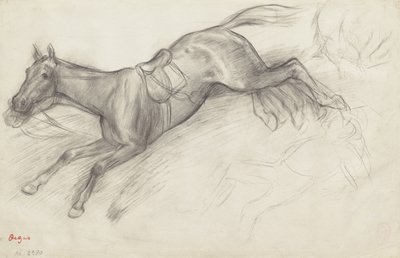 「スティープチェイスからのシーン：堕ちた騎手」のための研究、1866 作： Edgar Degas