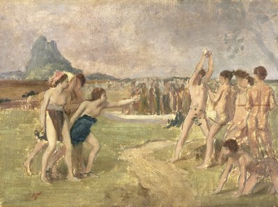 若いスパルタ運動の研究、c.1860-61（パネルに取り付けられた紙に油彩）（3354を参照） 作： Edgar Degas