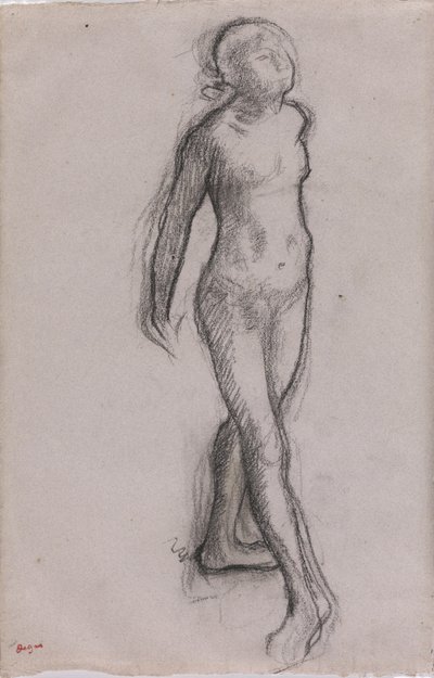 ヌードダンサーの習作、1878〜79年頃（紙に木炭と黒のマーカー） 作： Edgar Degas