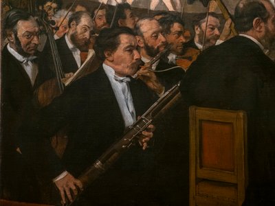 オペラ・オーケストラ（詳細）。1870.油彩・キャンバス 作： Edgar Degas