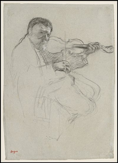 バイオリニスト、「リハーサル」のための研究、1879年 作： Edgar Degas