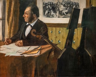 チェロ奏者のルイ＝マリー・ピレ。1868-1869年頃油彩・キャンバス 作： Edgar Degas