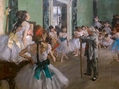 ダンスクラス（詳細）。1873年に始まり、1875-1876年に終わる。キャンバスに油彩。 作： Edgar Degas