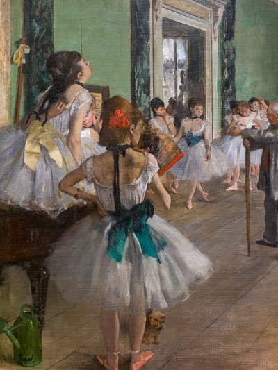 ダンスクラス（詳細）。1873年に始まり、1875-1876年に終わる。キャンバスに油彩。 作： Edgar Degas