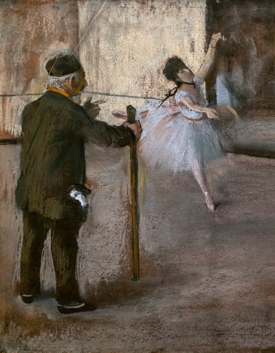 ダンス・レコン（詳細）。1876年頃紙にパステル、厚紙に糊付け。 作： Edgar Degas