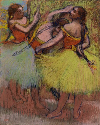 三つ編みの髪を持つ 3 人のダンサー 作： Edgar Degas