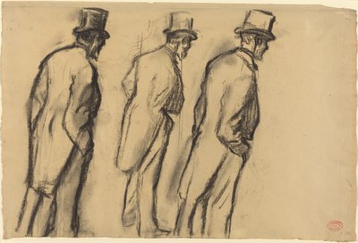 LudovicHalévyStandingの3つの研究、1880年頃（黄褐色の紙に木炭） 作： Edgar Degas