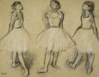 4番目の位置にあるダンサーの3つの研究、1879-80 作： Edgar Degas