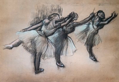 3人のダンサー1895-1900.トレーシングペーパーに木炭とパステル。 作： Edgar Degas