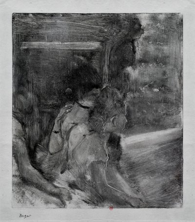 劇場へ。1878年頃。モノタイプに中国製の黒インクを使用。 作： Edgar Degas