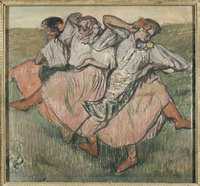 ドガ、エドガー（1834-1917）作「Trois danseuses russes - 3人のロシアの踊り子」。紙にパステル、1890年代末。寸法：62x67 cm。ストックホルム国立博物館 作： Edgar Degas