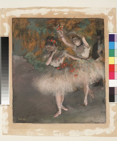 舞台に入る二人の踊り子 1877-78年頃 （パステル・モノタイプ・紙 作： Edgar Degas