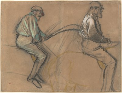 騎手に関する2つの研究、1884年頃（チョーク、木炭、パステル調の茶色の紙） 作： Edgar Degas