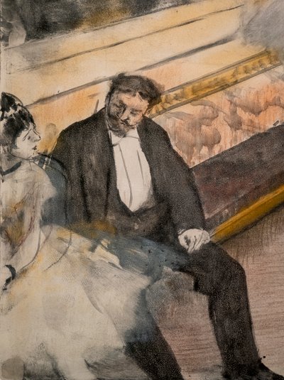 二人の男と二人の踊り子（詳細）。1876年から1877年頃。モノタイプにパステル。 作： Edgar Degas