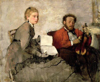 バイオリニストと若い女性、1871年頃（キャンバスに油彩とクレヨン） 作： Edgar Degas
