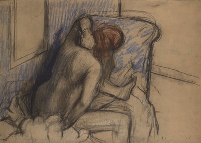 髪を乾かす女性、1902年頃（木炭とパステル） 作： Edgar Degas