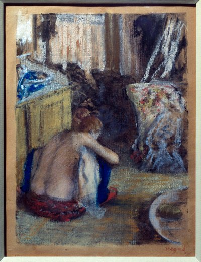 しゃがむ女 モノタイプにパステル画 エドガー・ドガ（1834-1917） 1877年 日0.18x0.14 m パリ、オルセー美術館 作： Edgar Degas