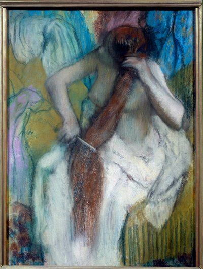 髪の毛を整える女性 パステル画 エドガー・ドガ（1834-1917） 1887-1890年 薄暗い。0,87x0,57 m パリ、オルセー美術館 作： Edgar Degas