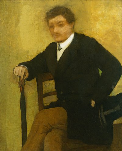 ジャケットと傘で座っている若い男。ジャックと傘を持って座っている青年、1864-1868年 作： Edgar Degas