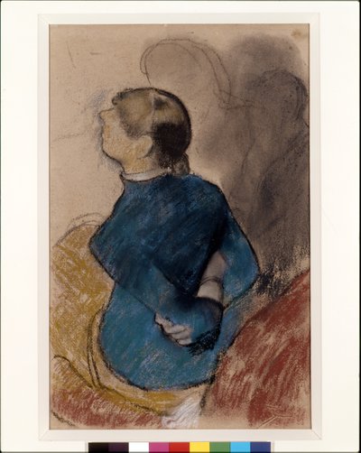 Young Woman In Blue (バフ紙に木炭の上にパステル) 作： Edgar Degas