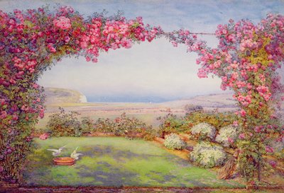 バラのアーチのある庭園 作： Edith Helena Adie