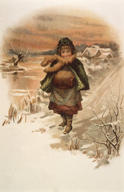 ユリの住む場所、1889年からのイラスト、雪道の女の子 作： Edith S. Berkeley