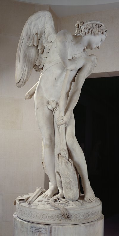 ヘラクレスの棍棒で弓を彫るキューピッド 作： Edmé Bouchardon