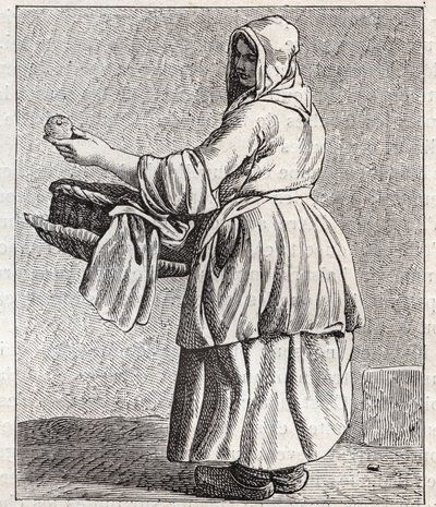 焼きリンゴの商人-Pepetit metier de Paris（下層民から取った研究、またはパリの叫び）- Edme Bouchardon（1698-1762）のエングレーヴィング。 作： Edmé Bouchardon