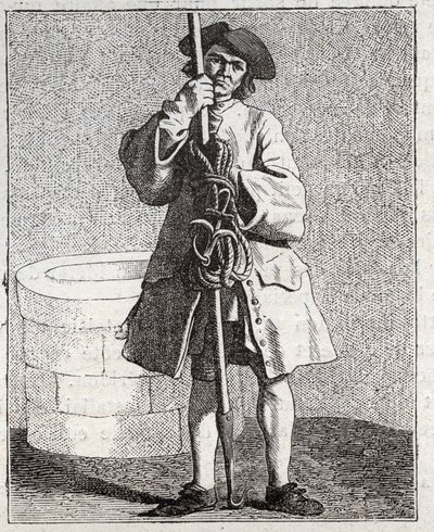 井戸の掃除人-Pepetit metier de Paris（低俗な人々、またはパリの叫びから取った研究）- Edme Bouchardon (1698-1762)のエングレービング 作： Edmé Bouchardon