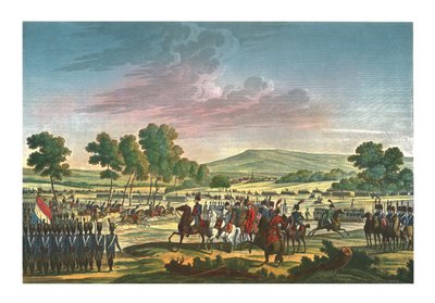 1807年6月28日、ティルシットで2人の皇帝の存在下で操縦する帝国警備隊、c1850 作： Edme Bovinet