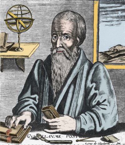 William Postel (1510-81) - Guillaume Potel (1510-1581) フランス・カトリック教団の東洋学者、言語学者、神智学者の肖像。Edme de Boulonoisによるエングレーヴィング。 作： Edme de Boulonois
