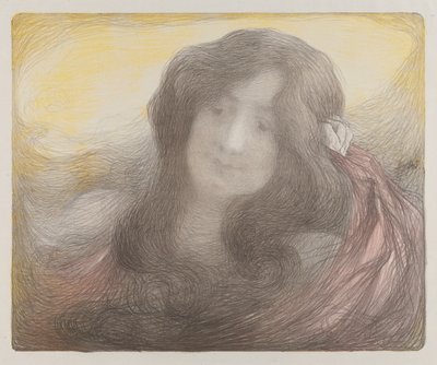 長い髪の少女、1898年頃（カラーリトグラフ） 作： Edmond Francois Aman Jean