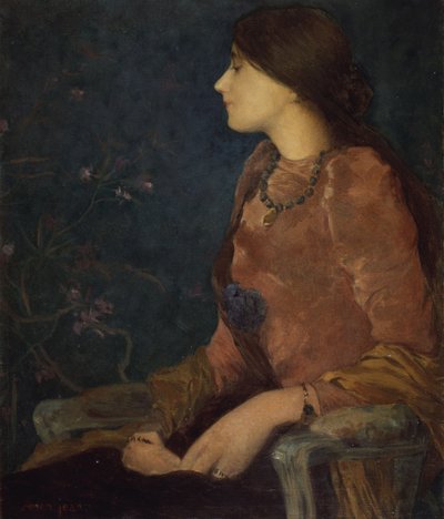 物思いにふける女性、着席（キャンバスに油彩） 作： Edmond François Aman Jean